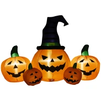 Outsunny 6ft Inflatable Halloween Large Pumpkin in Hat with Four Small Pumpkins, Blow-Up Outdoor LED Display for Lawn, Garden, Party(m-10)