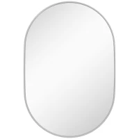 HOMCOM Espejo de Baño Ovalado 60x90 cm Espejo Decorativo de Pared con Marco de Aluminio para Salón Horizontal o Vertical Plata(m-1)