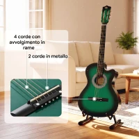 HOMCOM Chitarra Elettrica 38 Pollici, per Principianti Junior e Adulti con Finitura Lucida, Custodia, Tracolla, Plettri e Corde di Ricambio, Verde Scuro(m-4)