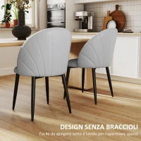 HOMCOM Set 2 Sedie da Pranzo in Pelle PU con Gambe in Metallo e Schienale a Conchiglia, Grigio Chiaro(m-6)
