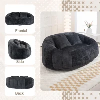 Cozy Oversized Bean Bag Sofa with 2 Matching Pillows, Soft 2-Seat Sectional Couch for Living Room and Bedroom, 145L x 95W x 63H cm, Black(m-7)