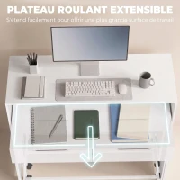 HOMCOM Bureau d'Ordinateur Extensible 100 cm avec 2 Tiroirs, Bureau avec Rangement, Style Moderne, Blanc(m-4)