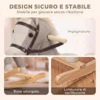 AIYAPLAY Cavallo a Dondolo per Bambini 1-3 Anni in Tessuto Effetto Lino con Suoni di Zoccoli e Nitriti, Grigio(m-3)