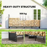 Outsunny 8.5ft Firewood Rack, Heavy Duty Log Storage Holder with Waterproof 600D Oxford Log Cover for Fireplace Fire Pits Outdoor Patio Wood Storage, 500 kg Large Capacity, Black(m-4)