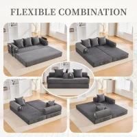 Cozy Compressible Folding Sofa with Detachable Metal Frame, Soft Modular Sectional Couch for Small Apartment, 110L x 33W x 33H cm, Dark Gray(m-4)