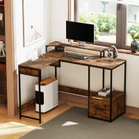 HOMCOM Industrial 'L' Shaped Multi-Work Desk - Brown(m-10)