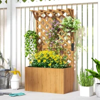 Outsunny Hochbeet Pflanzkasten mit Rankgitter, Spalier Pflanzkübel Blumenkasten Holz, Gartenspalier 64 x 33 x 122cm Naturholz(m-10)