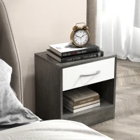 HOMCOM Comodino Moderno con Ripiano Aperto e Cassetto, in Legno, 39x28x41 cm, Bianco e Grigio Scuro(m-9)