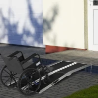 HOMCOM Rampa Pieghevole per Sedia a Rotelle in Alluminio con Rivestimento Antiscivolo e Bordi di Sicurezza, 183x73.5 cm, Nero(m-2)