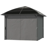 Outsunny Tonnelle de jardin structure aluminium toit polycarbonate imperméable UV 60+ parois latéraux 3 x 3 m gris foncé(m-11)