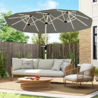Outsunny 3 m Double-Sided Garden Parasol with LED Solar Lights, Tilt, Outdoor Extra Large Sun Umbrella with Crank Handle, Grey(m-9)