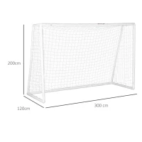 SPORTNOW Fußballtor, robustes Netz, Kunststoff-Rahmen, Heringe, 300L x 120B x 200H cm, Weiß(m-3)