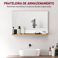 Kleankin Espelho de Casa de Banho de Parede com Prateleira Aberta Estilo Moderno para Hall de Entrada e Corredor 60x12x40 cm Madeira Natural(m-5)