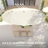 Outsunny Grande Parasol de Jardin Exterieur 4,6 x 2,7 m avec Pied en Croix, Parasol Double avec Manivelle, pour Terrasse, Crème(m-4)