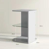 HOMCOM Modern Side Table Set of 2, Three Layer Bedside Table Nightstand with 2 Storage Shelves, for Living room, Bedroom, Grey(m-3)