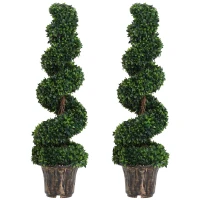 Outsunny Set 2 Plante Artificiale de Buxus în Formă de Spirală pentru Interior și Exterior cu Ghiveci, Ø32x120 cm, Verde(m-1)