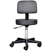 HOMCOM Tabouret massage a roulettes reglable en hauteur pivotant avec dossier ergonomique noir(m-1)