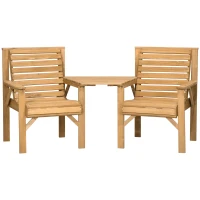 Outsunny Bistro-Set 3-teilig aus Holz Wetterfest Gartenmöbel Set mit Lamellendesign Sonnenschirmloch Braun(m-11)
