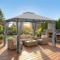 Outsunny Carpa para Jardim com Telhado Duplo Gazebo com Paredes de Rede UPF50+ para Exterior Terraço 360x300x275 cm Cinzento(m-10)