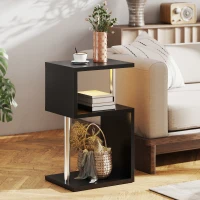 HOMCOM Mesa Auxiliar com Luz LED 3 Níveis Forma de S Prateleiras Abertas e Estrutura em Alumínio 44x38x75 cm Preto Brilhante(m-10)