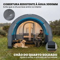 Outsunny Tenda de Campismo Familiar para 3 Pessoas com 2 Quartos Portas Impermeável 3000 mm para Trekking 480x260x200 cm Cinza(m-6)