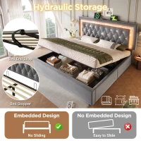 Smart Double Bed with Height-Adjustable Headboard, Stylish Bed Frame for Contemporary Bedrooms, 204L x 145W x 108H cm, Grey(m-6)