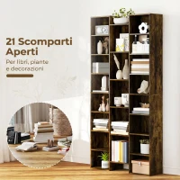 HOMCOM Libreria Moderna in Legno Alta 181 cm con 21 Scomparti e 10 Ripiani Regolabili, Marrone Rustico(m-4)