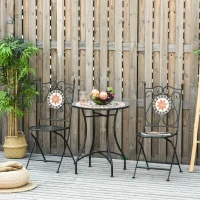 Outsunny Gartenset Balkonmöbel Set für 2 Personen Mosaiktisch 2 faltbare Stühle Metall Mehrfarbig(m-10)