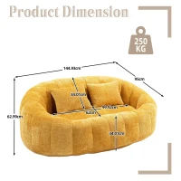 Cozy Oversized Bean Bag Sofa with 2 Matching Pillows, Soft 2-Seat Sectional Couch for Living Room and Bedroom, 145L x 95W x 63H cm, Yellow(m-3)