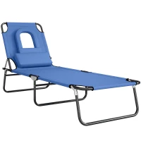 Outsunny Bain de Soleil Pliable transat inclinable 4 Positions Chaise Longue 3 Coussins fournis Bleu(m-12)