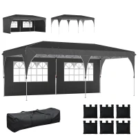 Outsunny Tenda Dobrável 6x3 m Pop-up com 4 Laterais Amovíveis Tenda de Jardim com Faixas Refletoras Altura Ajustável UPF50+ Cinzento(m-11)