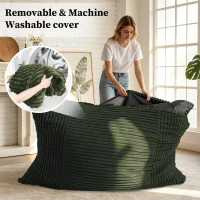 Convertible Bean Bag Chair with Memory Foam, Versatile Lounger for Reading and Gaming, 180L x 125W cm, Green(m-7)