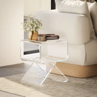 HOMCOM Tavolino Basso Geometrico a 2 Livelli  in Acrilico con Gambe Triangolari, 40x30x45 cm, Trasparente(m-2)