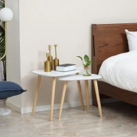 HOMCOM Nesting Coffee Table, Set of 2 Side Tables, Stacking End Tables with Solid Wood Legs, for Living Room Bedroom, White(m-10)