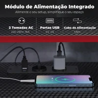 HOMCOM Secretária de Canto com Tomadas em Forma de L 128x128 cm com Suporte para Monitor Gancho e Suporte para Copos Preta(m-5)