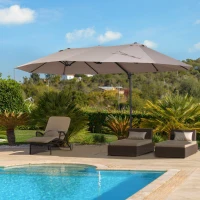 Outsunny Ombrellone Doppio da Giardino in Metallo e Poliestere Anti-UV Impermeabile, 445x270x260cm, Marrone(m-10)
