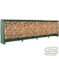 Outsunny Suport pentru Lemne 1 m³, Reglabil, cu Husă Impermeabilă din PE, Metal, 360 x 36 x 99 cm, Negru și Verde Închis(m-11)