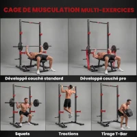 SPORTNOW Power Tower Multifonction Charge 500 kg Largeur Réglable, Barre de Traction, Rack de Squat, 176x106x212cm, Rouge(m-5)