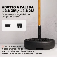 Outsunny Base per Ombrellone Semicircolare Riempibile con Sabbia o Acqua per Pali 38-48mm, Nero(m-4)