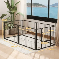 PawHut Parque para Cães de 6 Painéis de 60 cm de Altura Vedações para Cães de Aço Dobrável com Porta para Interior e Exterior Preto(m-3)