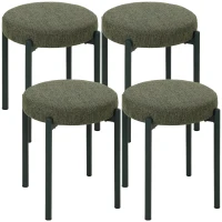 HOMCOM Set 4 taburete stivuibile cu picioare din oțel, aspect de in, pentru sufragerie, living, bucătărie, Verde închis(m-1)