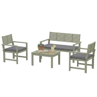 Outsunny 4 Seater Wooden Garden Furniture Set with Loveseat, Armchairs, Table, Acacia Wood Garden Sofa Set, Light Grey(m-11)