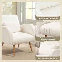HOMCOM Poltrona em Tecido Teddy com Almofada Lombar Amovível e Pés Metálicos Efeito Madeira para Quarto, Creme(m-4)