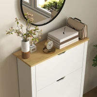 HOMCOM Slim Shoe Cabinet, Narrow Shoe Cupboard with 3 Flip Drawers, Adjustable Shelves for 18 Pairs of Shoes, High Gloss White(m-8)