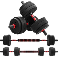 HOMCOM Kit Haltères Musculation 2-en-1, Lot de 2, 25 kg, poids réglable - Barres incluses - entraînement Musculaire & haltérophilie - HDPE Noir Rouge(m-1)