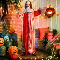 Outsunny 165 cm Halloween Dekoration Halloween Clown mit LED-Lichter, Soundfunktion Körper-Effekt(m-10)