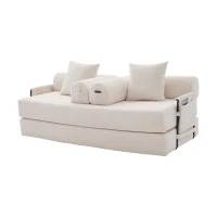 Cozy Compressible Folding Sofa with Detachable Metal Frame, Soft Modular Sectional Couch for Small Apartment, 110L x 33W x 33H cm, Beige(m-14)