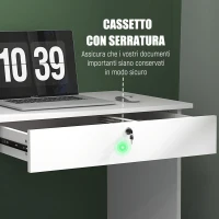 HOMCOM Scrivania Moderna con 5 Cassetti e Scomparto Aperto con Serratura e 2 Chiavi, 110x50x76cm, Bianco(m-5)