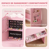 AIYAPLAY Coiffeuse pour Enfants avec Tabouret et Miroir Lumineux à 2 Couleurs en Acrylique, Coiffeuse Bureau Fille 3-8 Ans, Rose(m-6)
