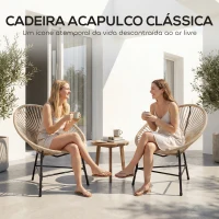 Outsunny Conjunto de 2 Cadeiras Acapulco de Jardim em Vime Sintético Cadeiras para Exterior com Estrutura de Aço Madeira(m-4)